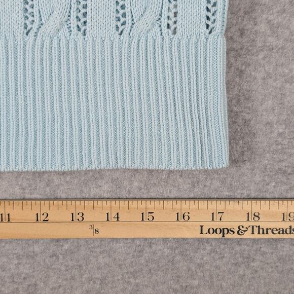 Talbots Open Knit Cable Crewneck Sweater Womens M Light Aqua Mint Coastal Preppy - Picture 11 of 11